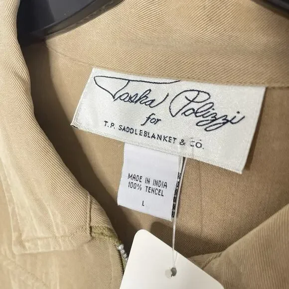 New Tasha Polizzi Full Zip Top L Women’s Western Tencel Boho Fringe Hem Cowgirl - Picture 4 of 7